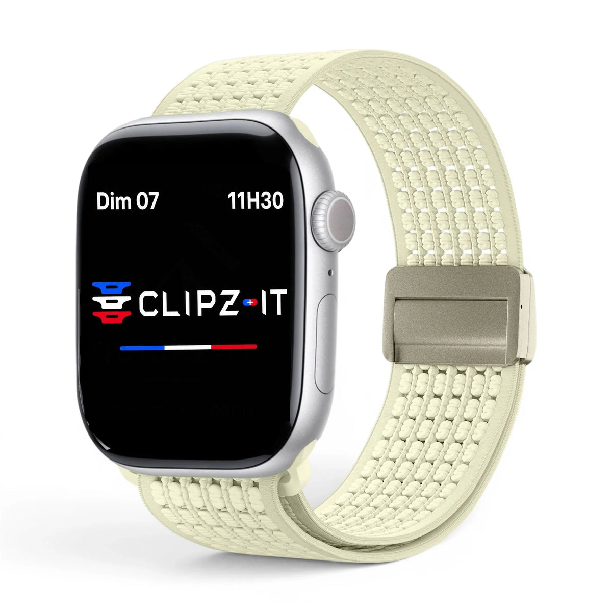 Bracelet Nova Nylon vue de face couleur Blanc pour Apple Watch - Clipz-it