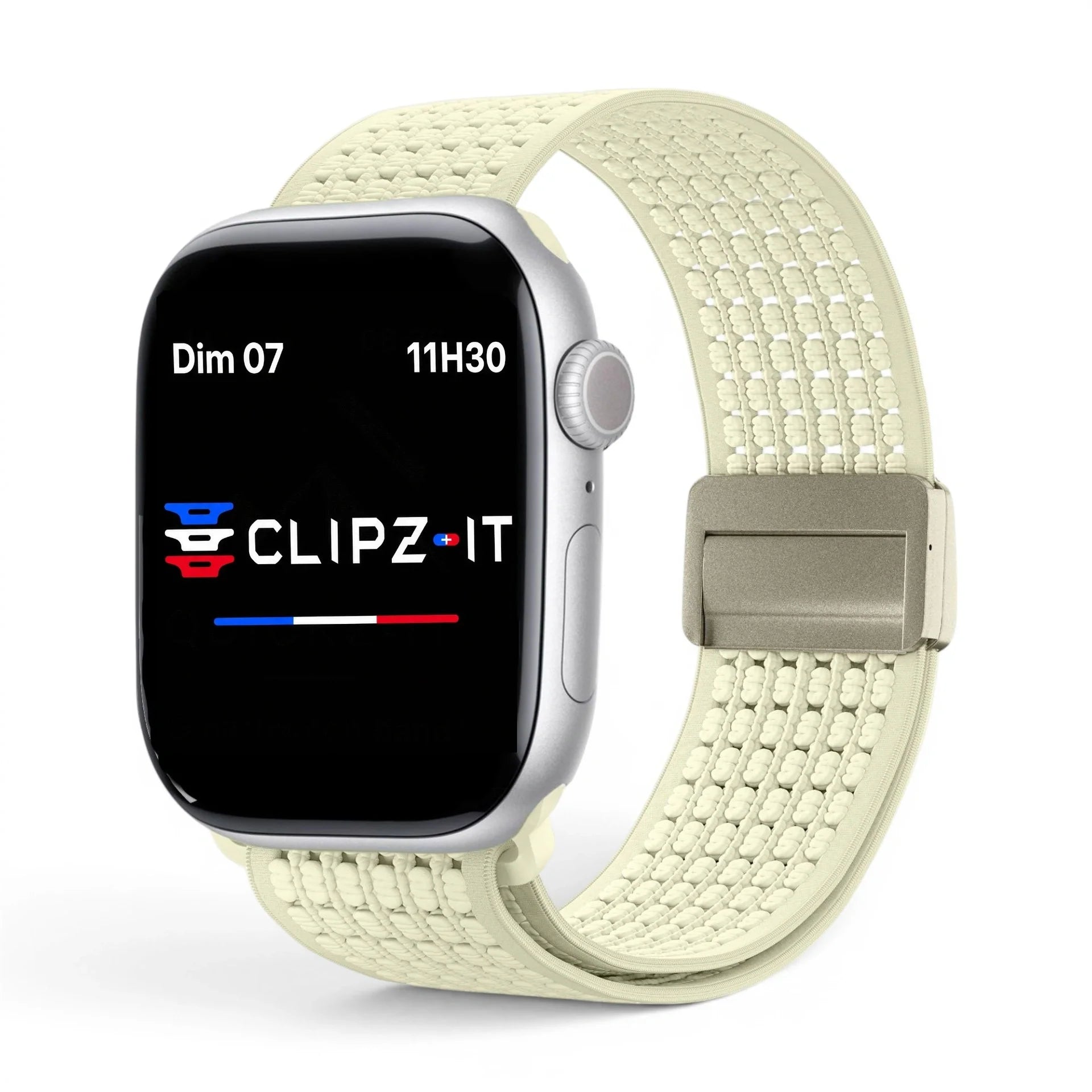Bracelet Nova Nylon vue de face couleur Blanc pour Apple Watch - Clipz-it