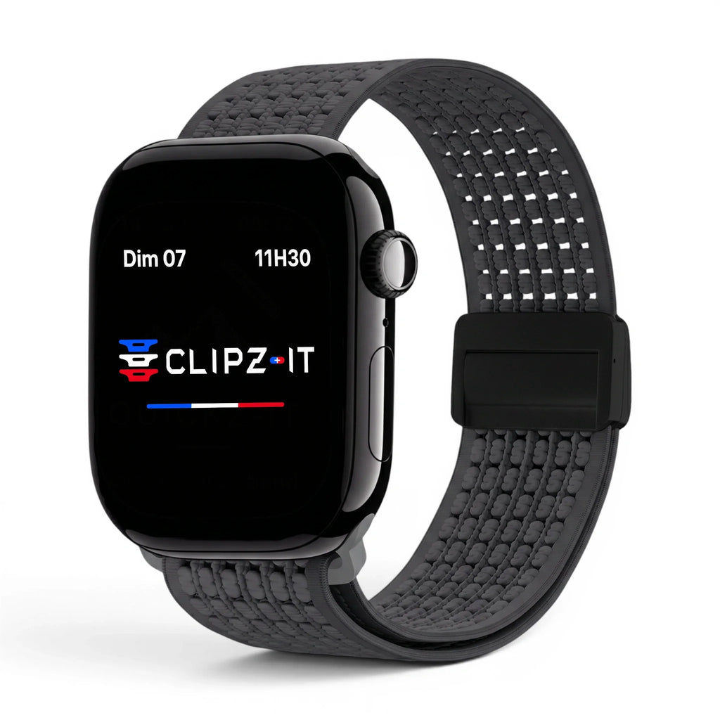 Bracelet Nova Nylon vue de face couleur Gris pour Apple Watch - Clipz-it