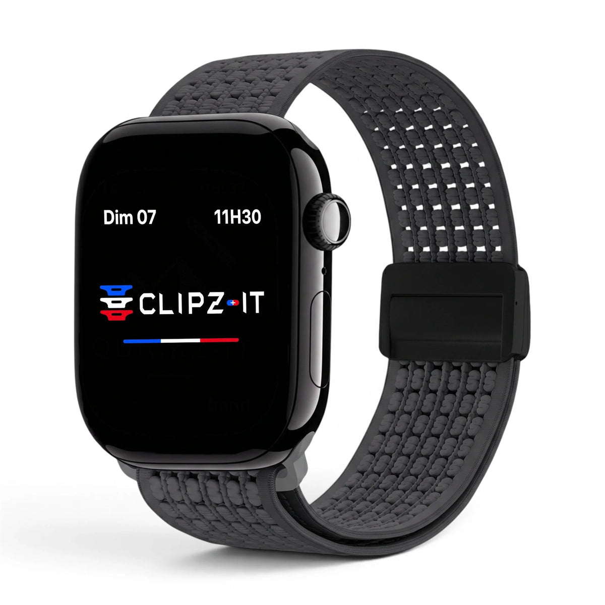 Bracelet Nova Nylon vue de face couleur Gris pour Apple Watch - Clipz-it
