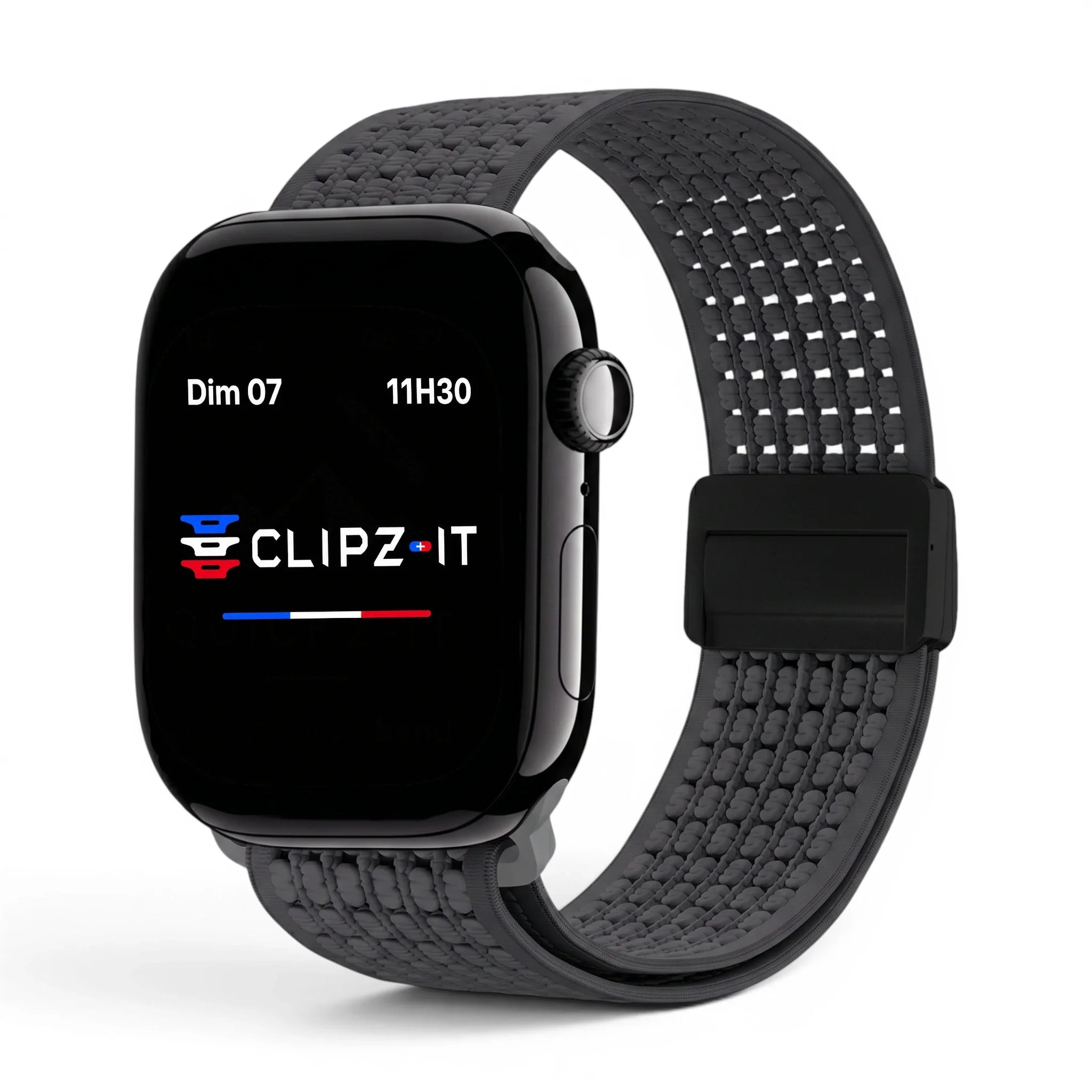 Bracelet Nova Nylon vue de face couleur Gris pour Apple Watch - Clipz-it