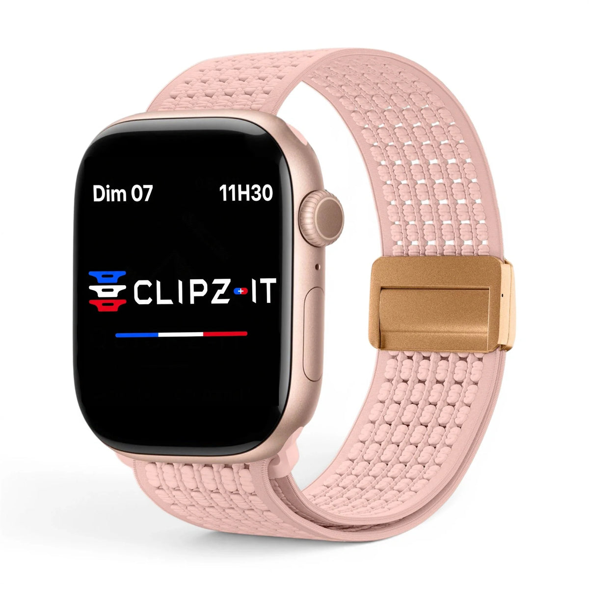 Bracelet Nova Nylon vue de face couleur Rose pour Apple Watch - Clipz-it