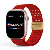 Bracelet Nova Nylon vue de face couleur Rouge pour Apple Watch - Clipz-it