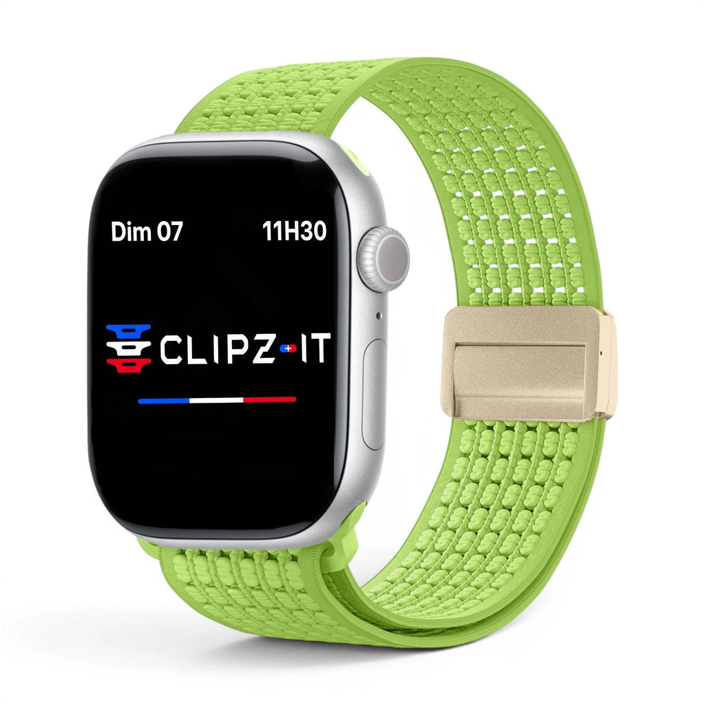 Bracelet Nova Nylon vue de face couleur Vert pour Apple Watch - Clipz-it