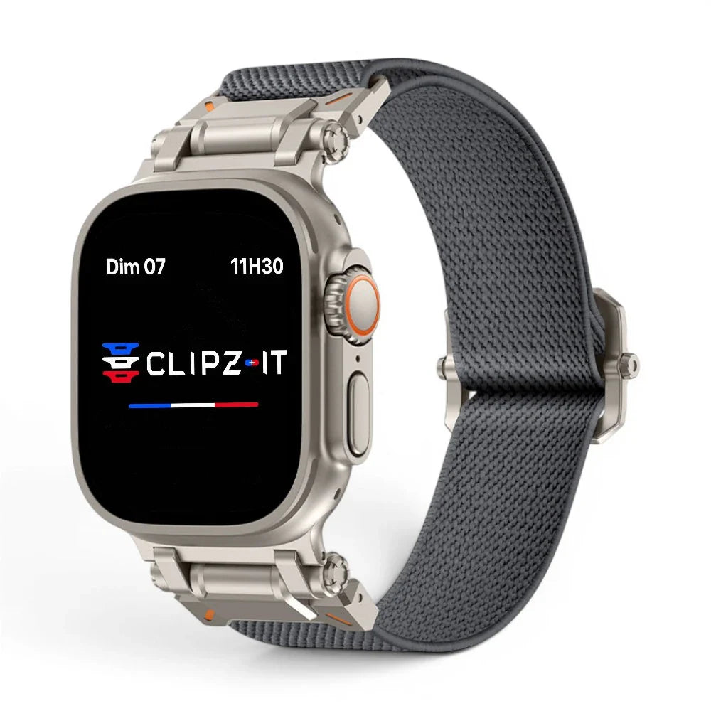 Bracelet Odyssey nylon militaire couleur gris pour Apple Watch - Clipz-it