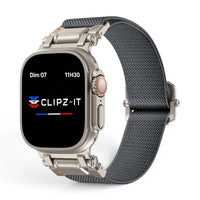 Bracelet Odyssey nylon militaire couleur gris pour Apple Watch - Clipz-it