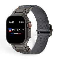 Bracelet Odyssey nylon militaire couleur gris pour Apple Watch - Clipz-it