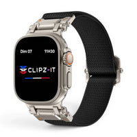 Bracelet Odyssey nylon militaire couleur noir pour Apple Watch - Clipz-it