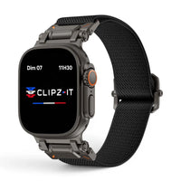 Bracelet Odyssey nylon militaire couleur noir pour Apple Watch - Clipz-it