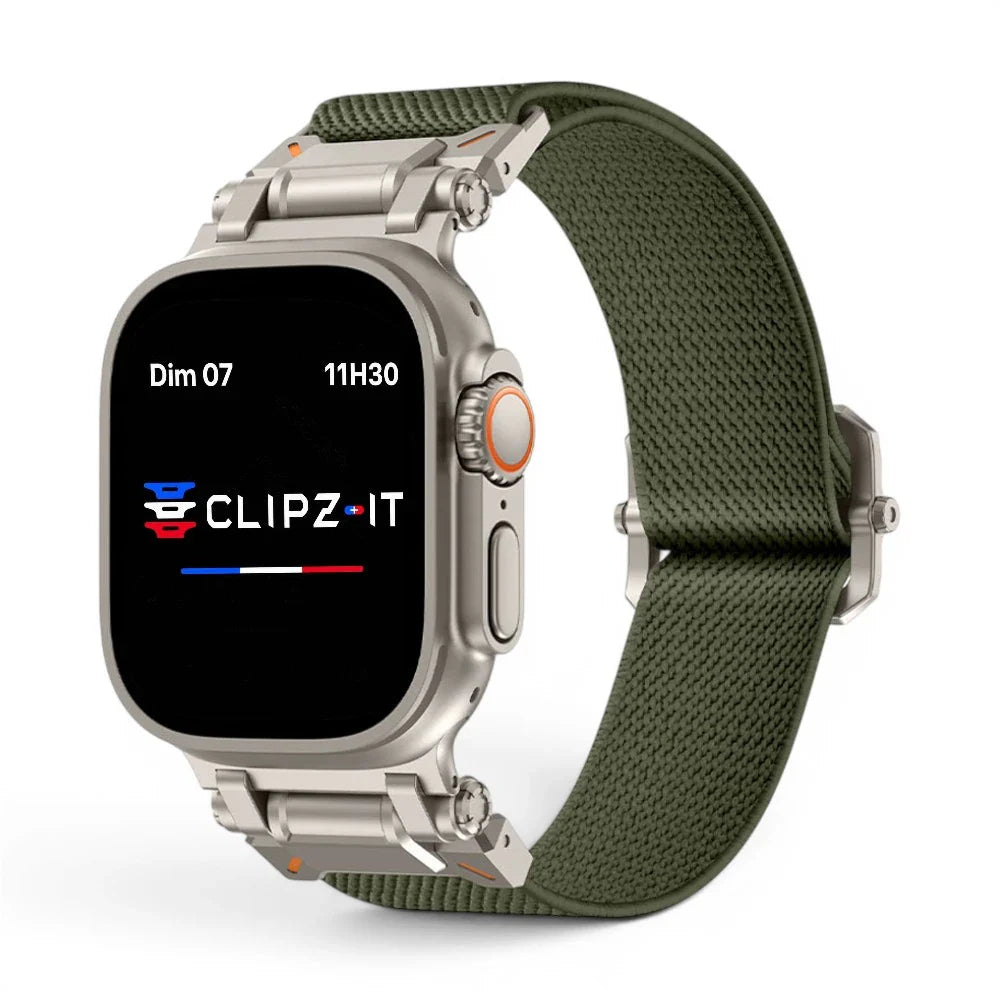 Bracelet Odyssey nylon militaire couleur vert-militaire pour Apple Watch - Clipz-it