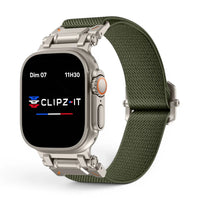 Bracelet Odyssey nylon militaire couleur vert-militaire pour Apple Watch - Clipz-it
