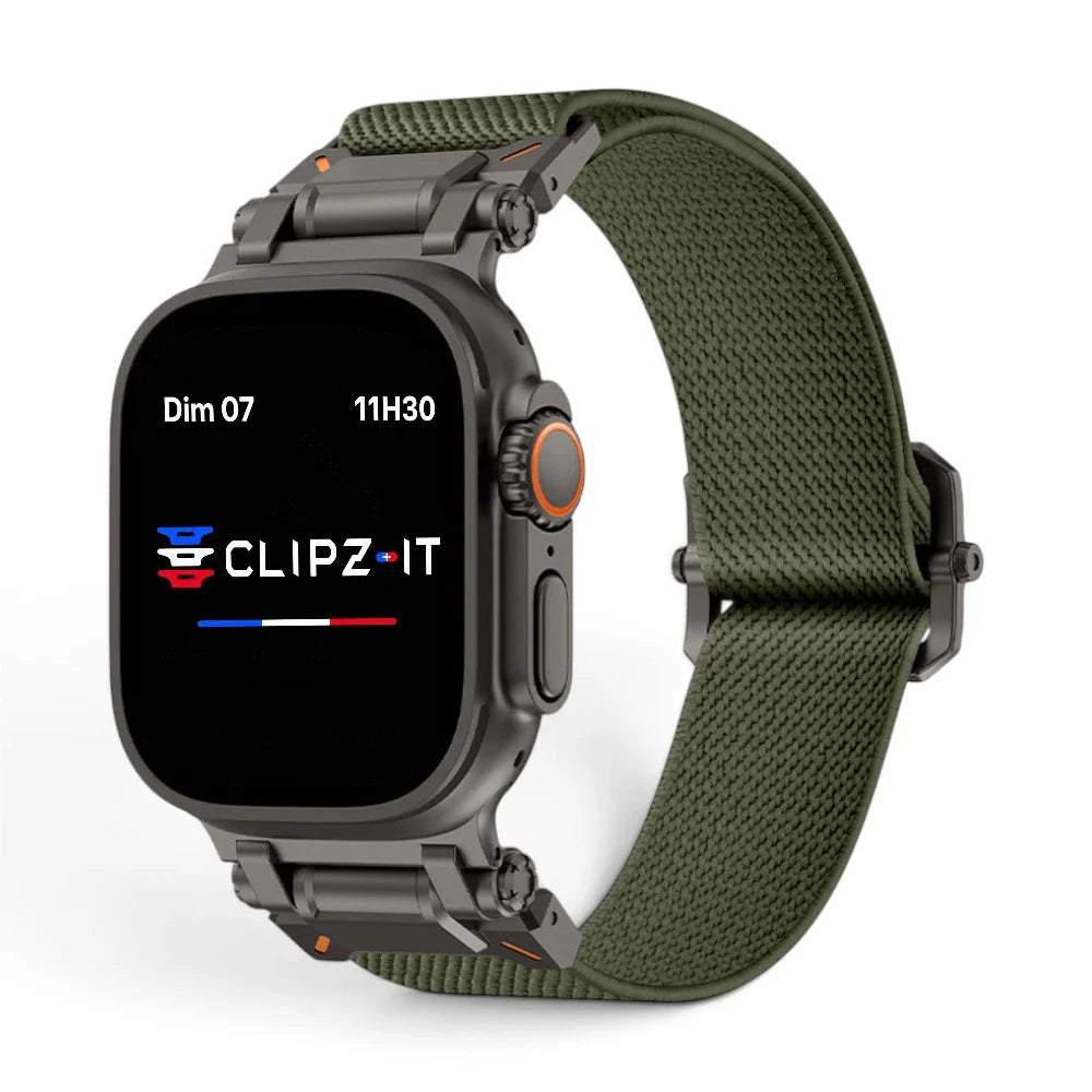Bracelet Odyssey nylon militaire couleur vert-militaire pour Apple Watch - Clipz-it