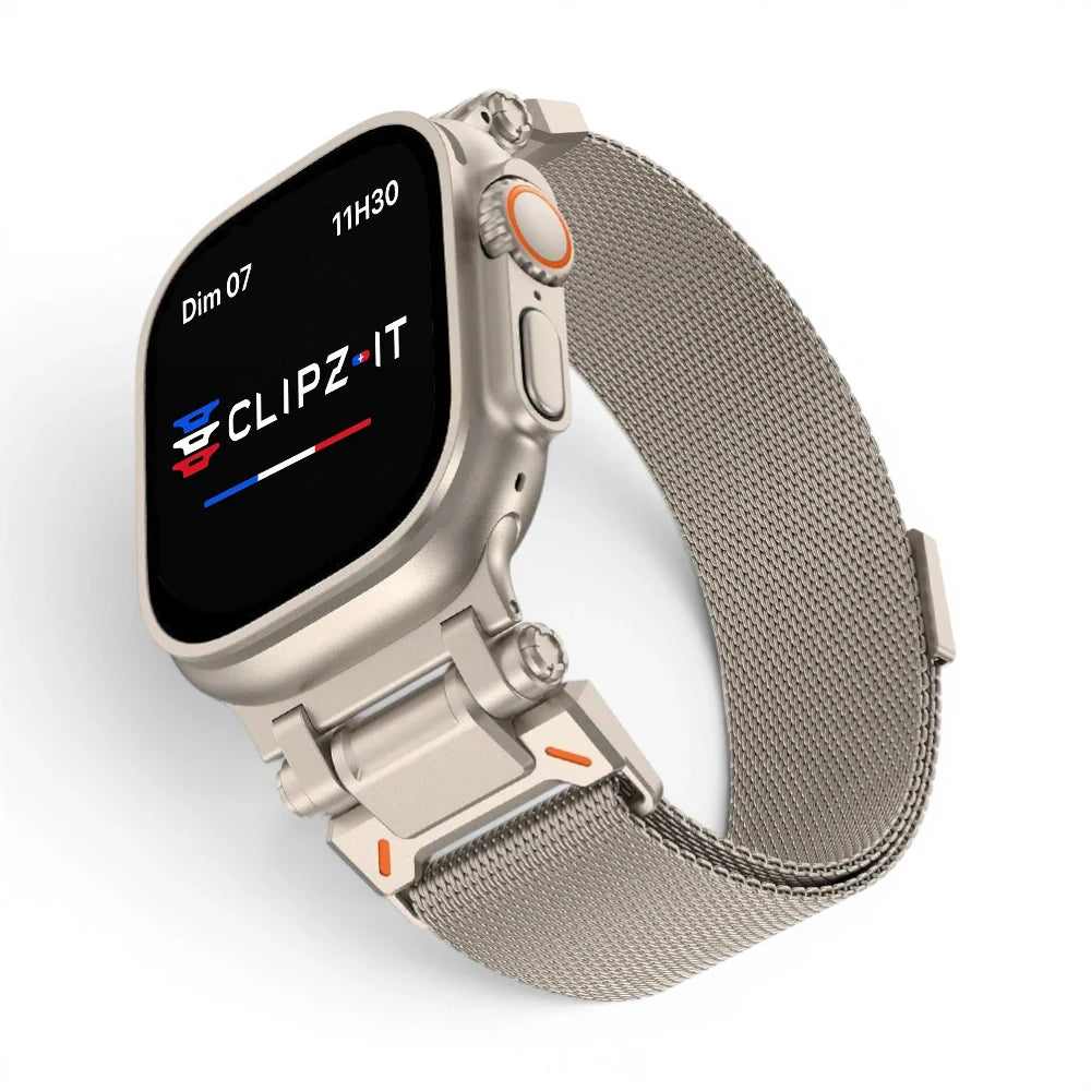Bracelet Titan Mesh Maille milanaise titane couleur Titane pour Apple Watch - Clipz-it