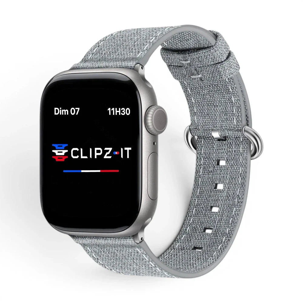 Bracelet Pastel nylon pastel couleur gris pour Apple Watch - Clipz-it