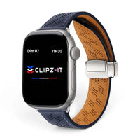 Bracelet Perforé cuir perforé couleur bleu-nuit pour Apple Watch - Clipz-it