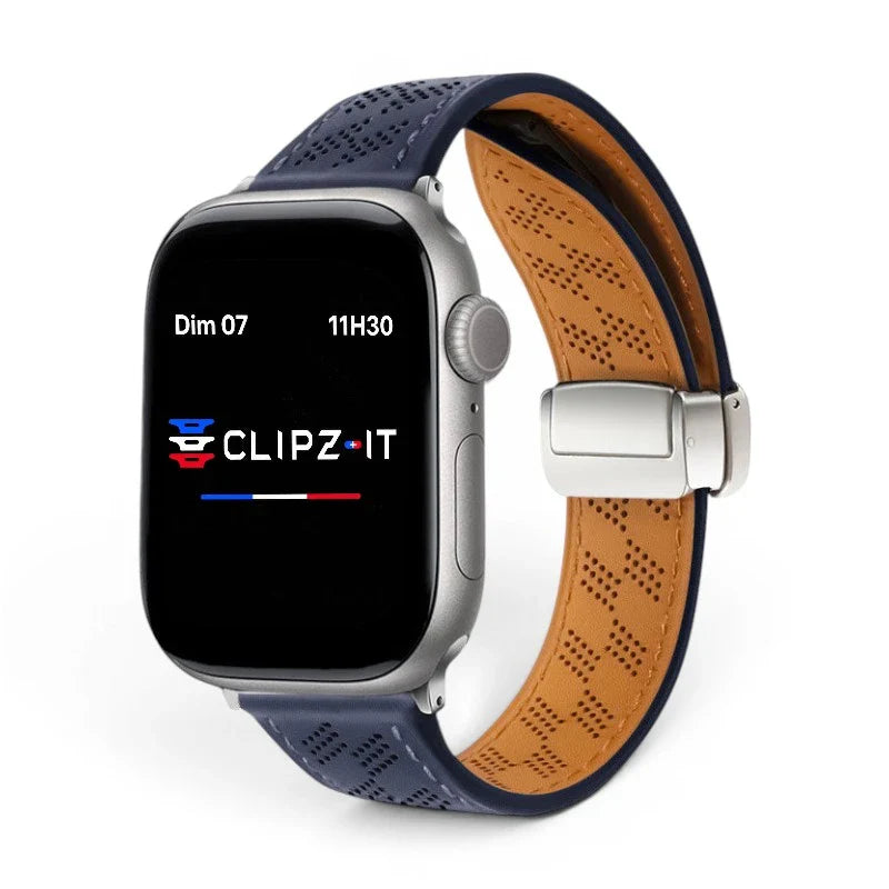 Bracelet Perforé cuir perforé couleur bleu-nuit pour Apple Watch - Clipz-it