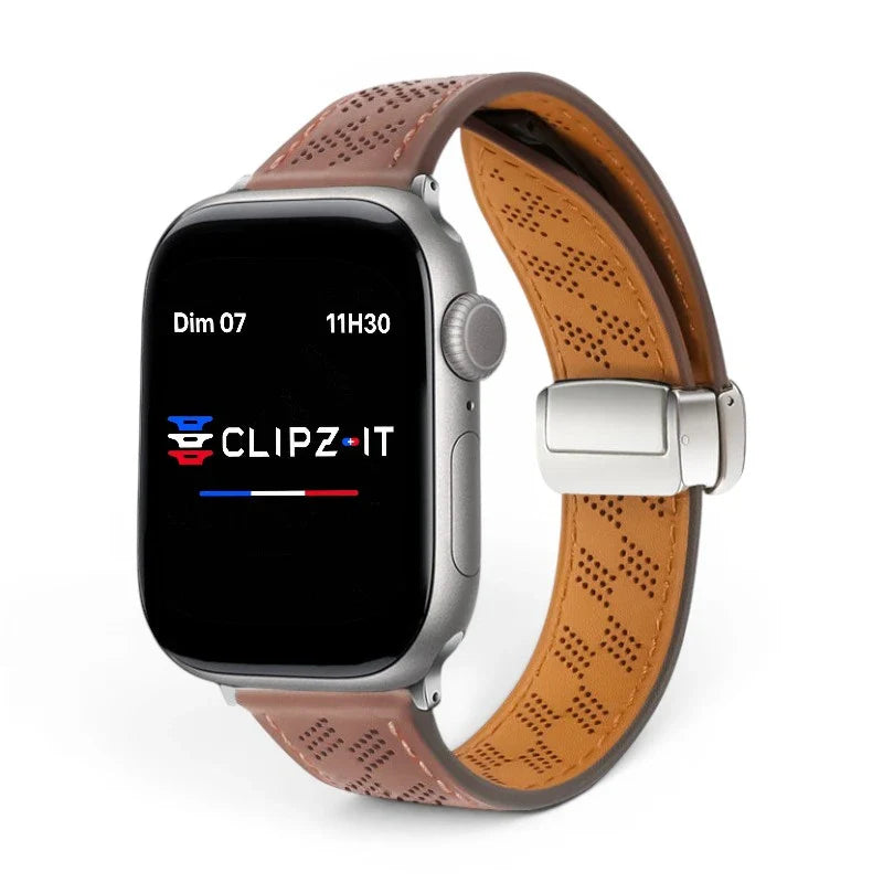 Bracelet Perforé cuir perforé couleur cafe pour Apple Watch - Clipz-it