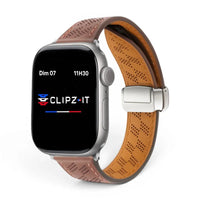 Bracelet Perforé cuir perforé couleur cafe pour Apple Watch - Clipz-it