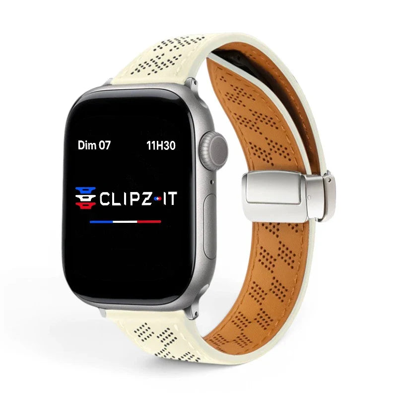 Bracelet Perforé cuir perforé couleur creme pour Apple Watch - Clipz-it