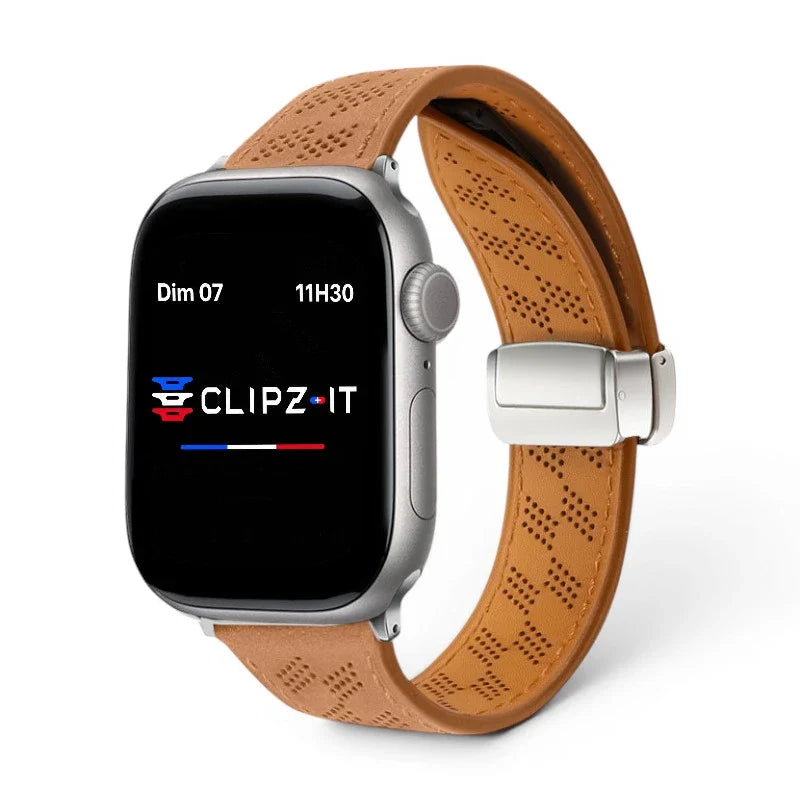 Bracelet Perforé cuir perforé couleur marron pour Apple Watch - Clipz-it
