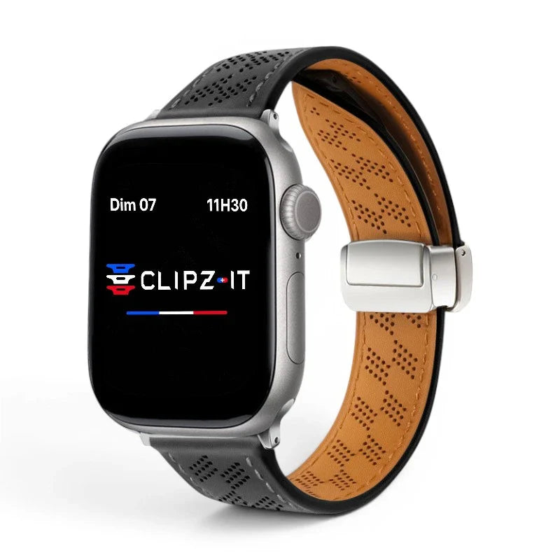 Bracelet Perforé cuir perforé couleur noir pour Apple Watch - Clipz-it