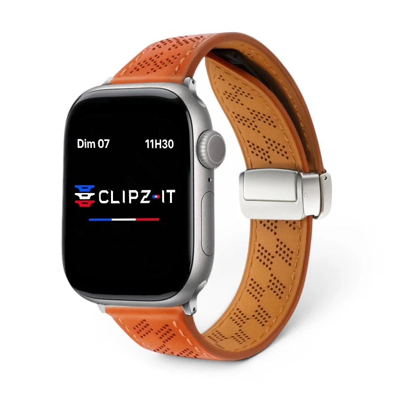 Bracelet Perforé cuir perforé couleur roux pour Apple Watch - Clipz-it