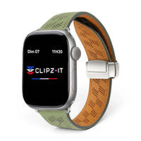 Bracelet Perforé cuir perforé couleur vert pour Apple Watch - Clipz-it
