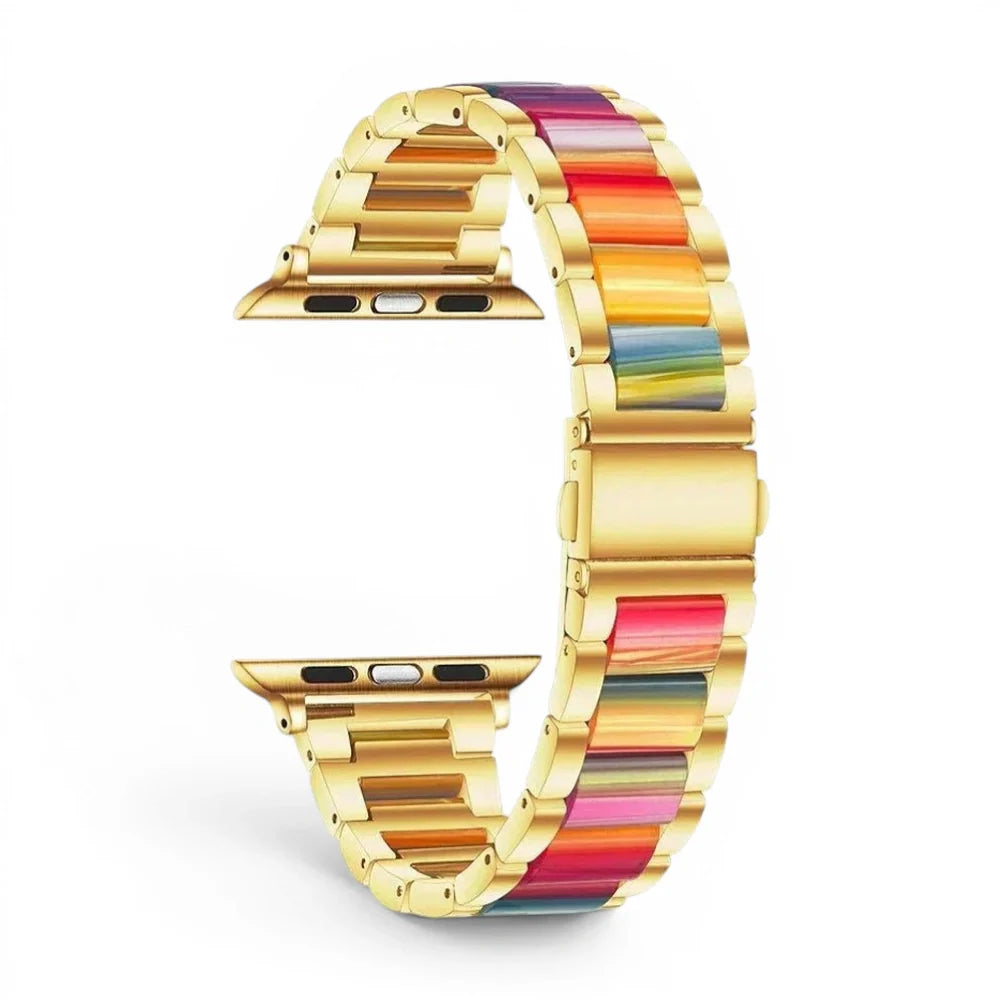 Bracelet Perla Acier inoxydable couleur Arc-en-ciel finition Or pour Apple Watch - Clipz-it
