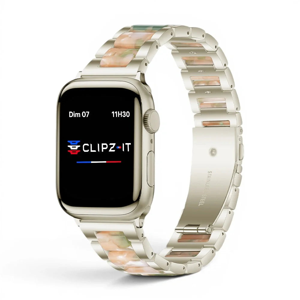 Bracelet Perla Acier inoxydable couleur Nacre finition Lumière stellaire pour Apple Watch - Clipz-it