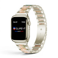 Bracelet Perla Acier inoxydable couleur Nacre finition Lumière stellaire pour Apple Watch - Clipz-it