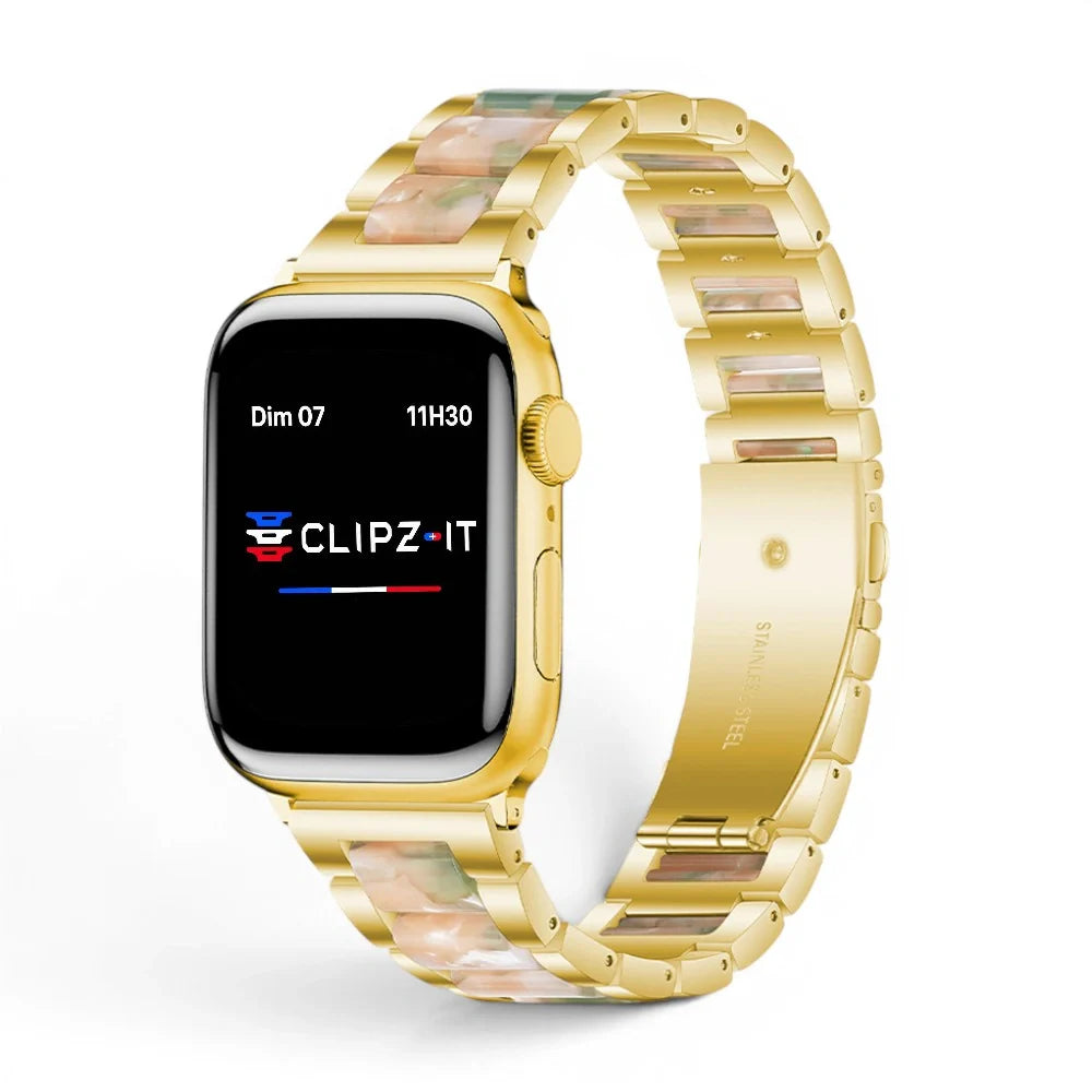 Bracelet Perla Acier inoxydable couleur Nacre finition Or pour Apple Watch - Clipz-it