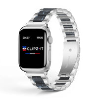 Bracelet Perla Acier inoxydable couleur Saphir finition Argent pour Apple Watch - Clipz-it