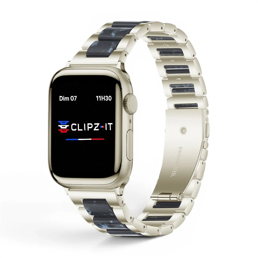 Bracelet Perla Acier inoxydable couleur Saphir finition Lumière stellaire pour Apple Watch - Clipz-it