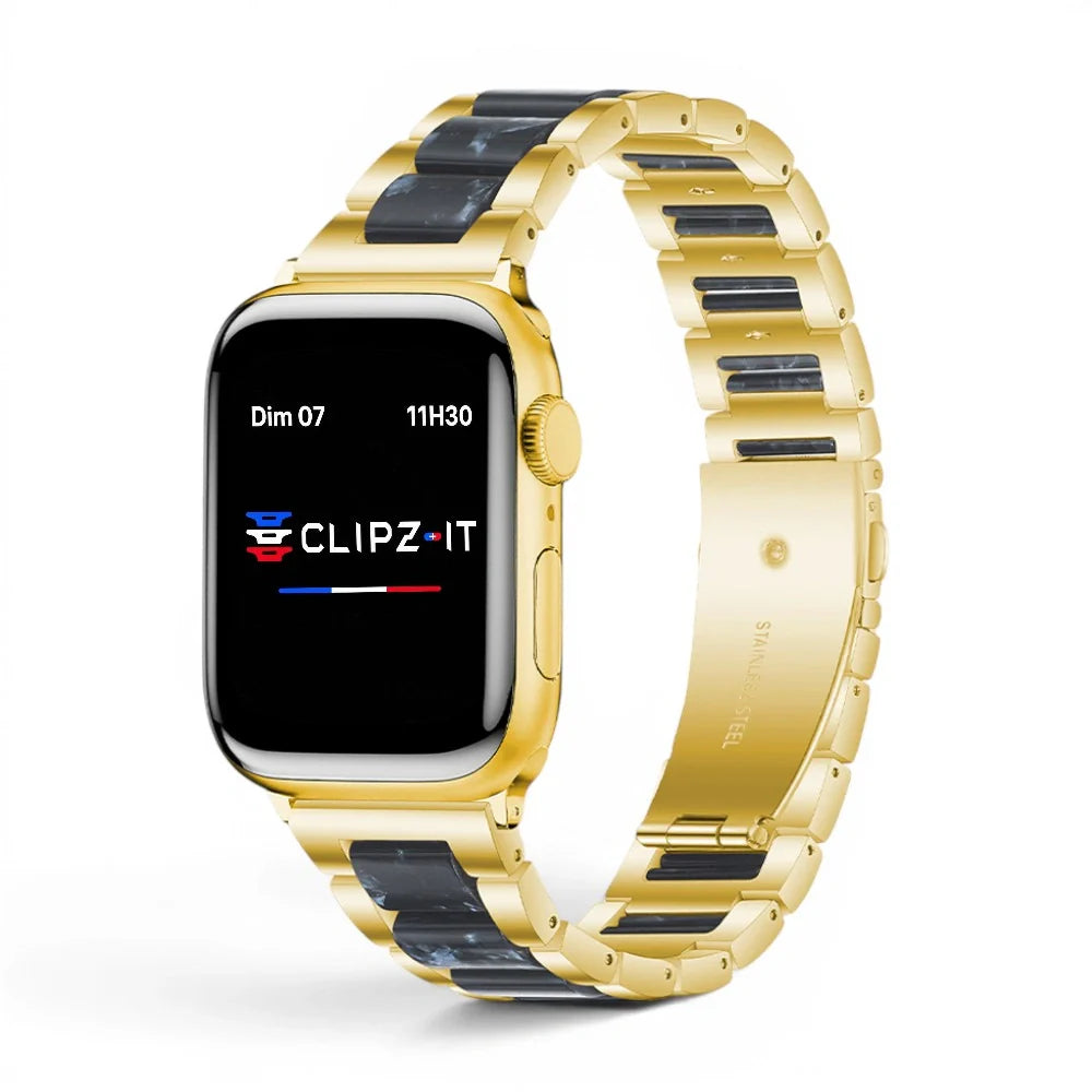 Bracelet Perla Acier inoxydable couleur Saphir finition Or pour Apple Watch - Clipz-it