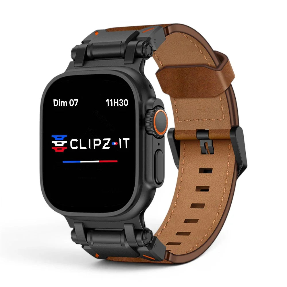 Bracelet Perpetuo cuir & titane couleur marron pour Apple Watch - Clipz-it