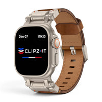 Bracelet Perpetuo cuir & titane couleur marron pour Apple Watch - Clipz-it