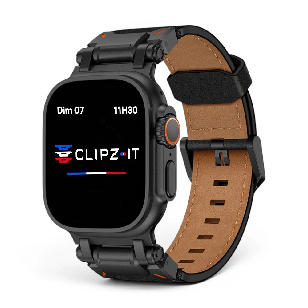Bracelet Perpetuo cuir & titane couleur noir pour Apple Watch - Clipz-it