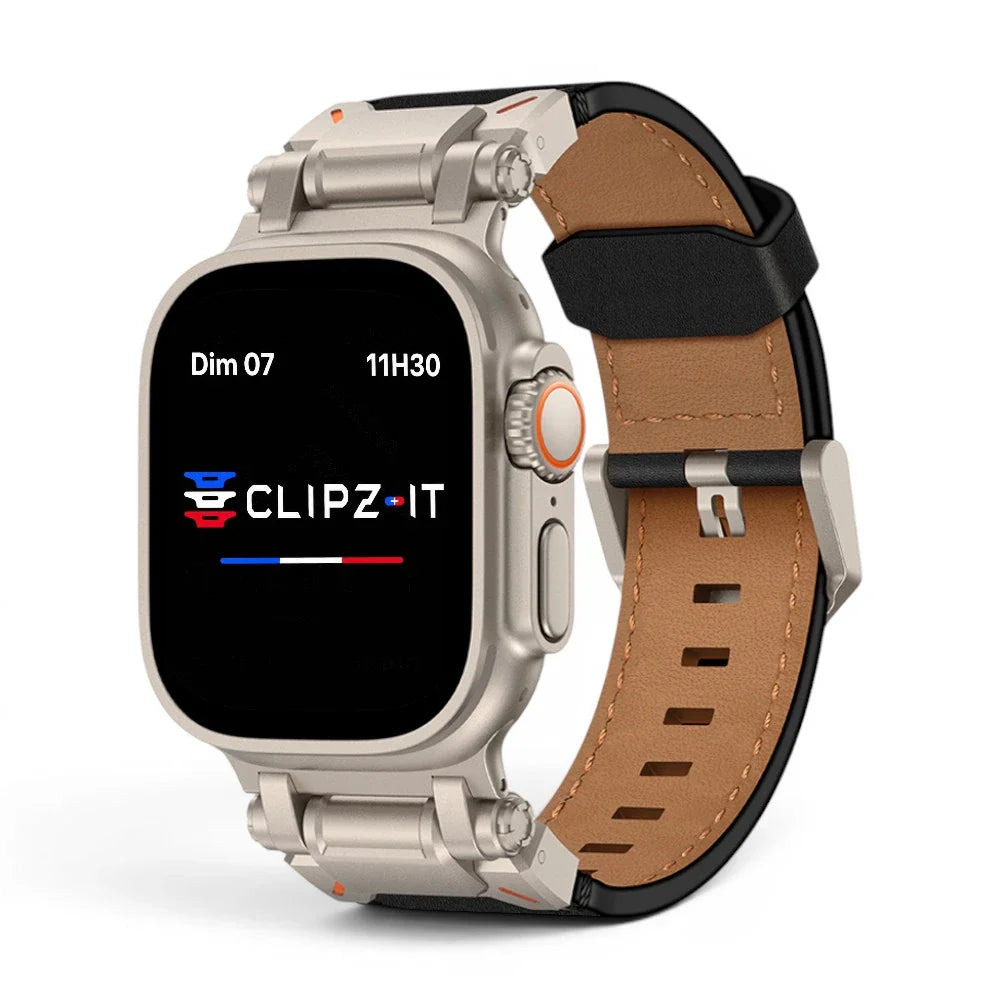 Bracelet Perpetuo cuir & titane couleur noir pour Apple Watch - Clipz-it