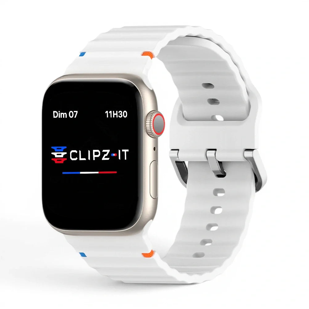 Bracelet Pop Silicone vue de face couleur Blanc pour Apple Watch - Clipz-it