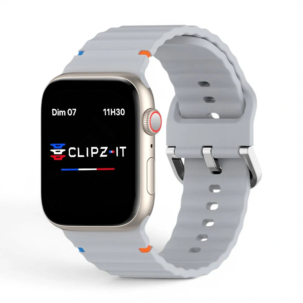 Bracelet Pop Silicone vue de face couleur Gris pour Apple Watch - Clipz-it