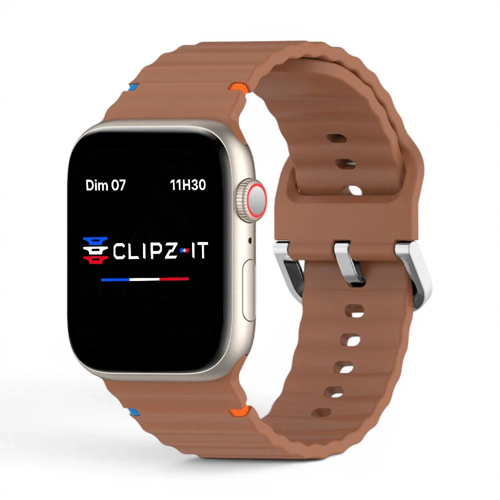 Bracelet Pop Silicone vue de face couleur Marron pour Apple Watch - Clipz-it