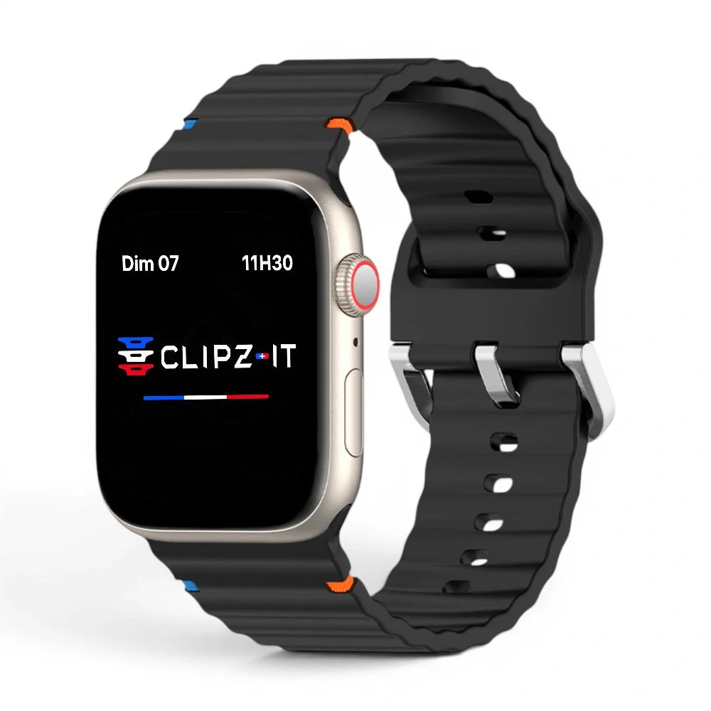 Bracelet Pop Silicone vue de face couleur Noir pour Apple Watch - Clipz-it