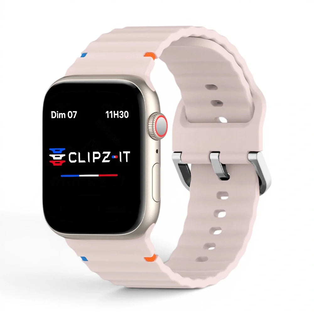 Bracelet Pop Silicone vue de face couleur Rose pour Apple Watch - Clipz-it