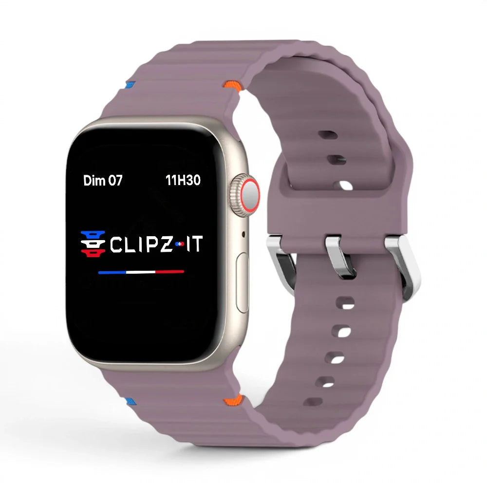 Bracelet Pop Silicone vue de face couleur Violet pour Apple Watch - Clipz-it