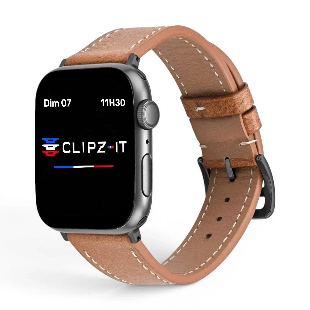 Bracelet Rancher cuir vachette couleur marron pour Apple Watch - Clipz-it