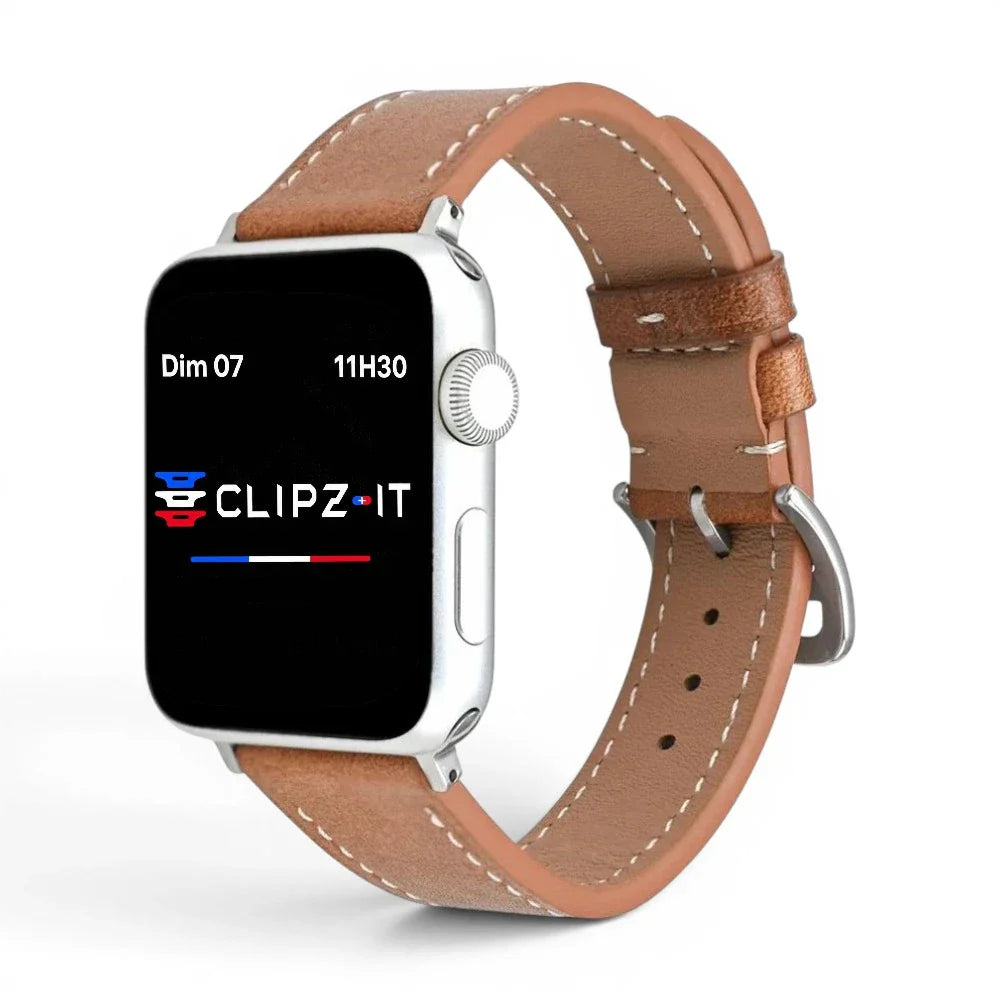 Bracelet Rancher cuir vachette couleur marron pour Apple Watch - Clipz-it