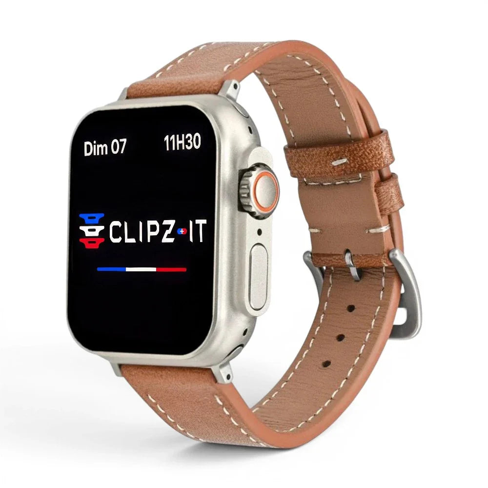 Bracelet Rancher cuir vachette couleur marron pour Apple Watch - Clipz-it