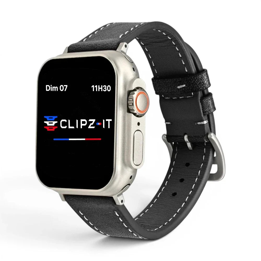 Bracelet Rancher cuir vachette couleur noir pour Apple Watch - Clipz-it
