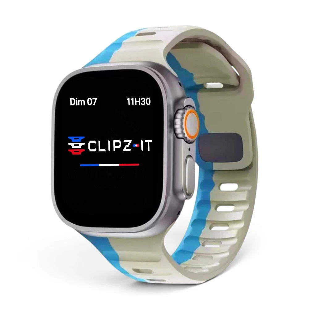 Bracelet Rhythm silicone sportif couleur bleu pour Apple Watch - Clipz-it