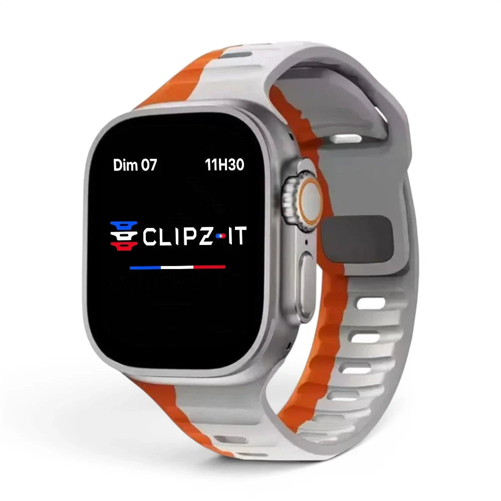 Bracelet Rhythm silicone sportif couleur orange pour Apple Watch - Clipz-it
